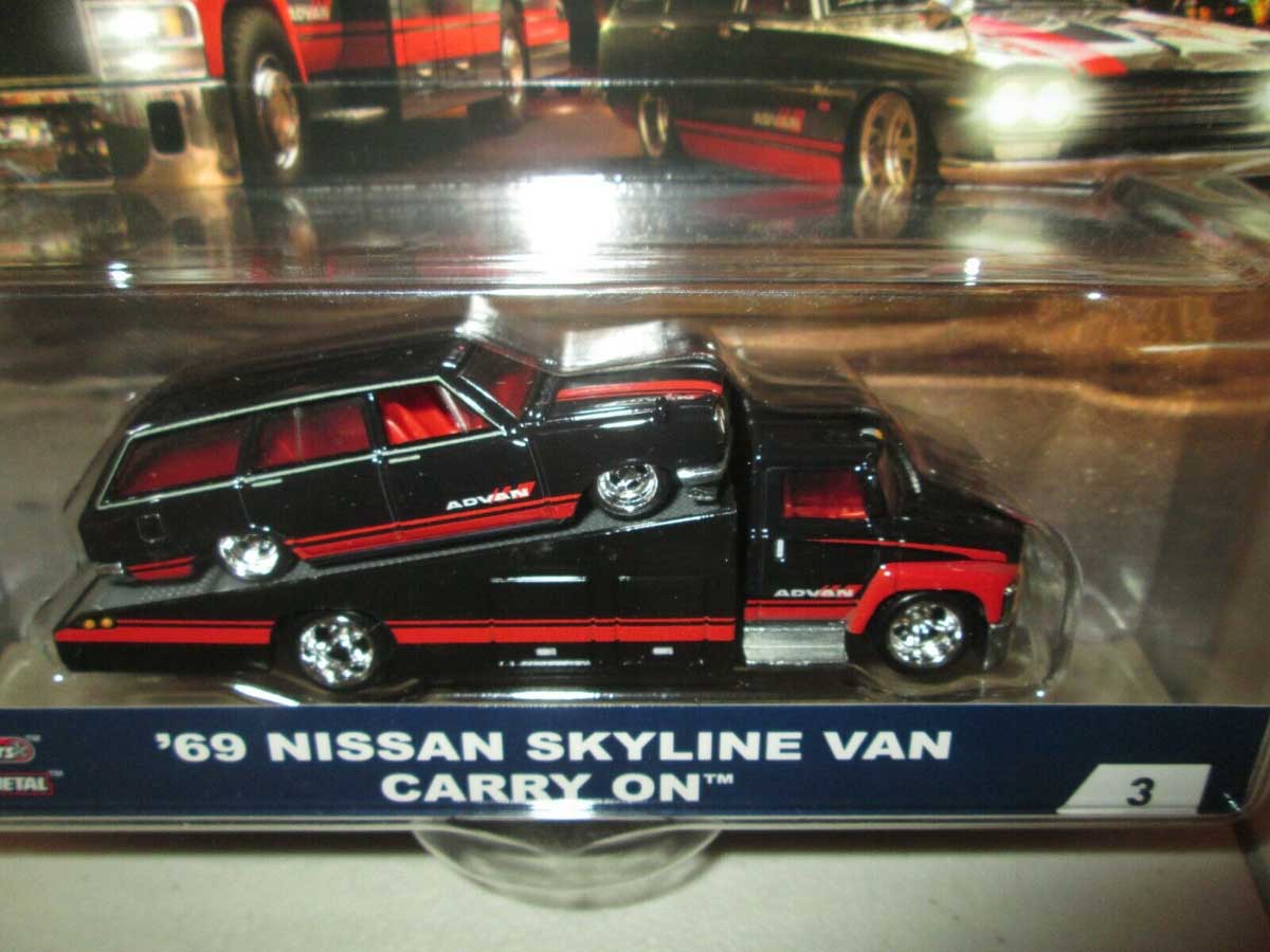 Carry On and 69 Nissan Skyline Van Hot Wheels
