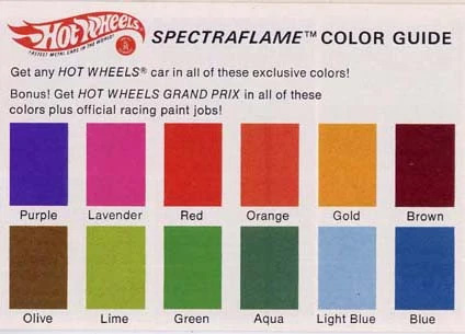 Hot Wheels twelve Spectraflame colors