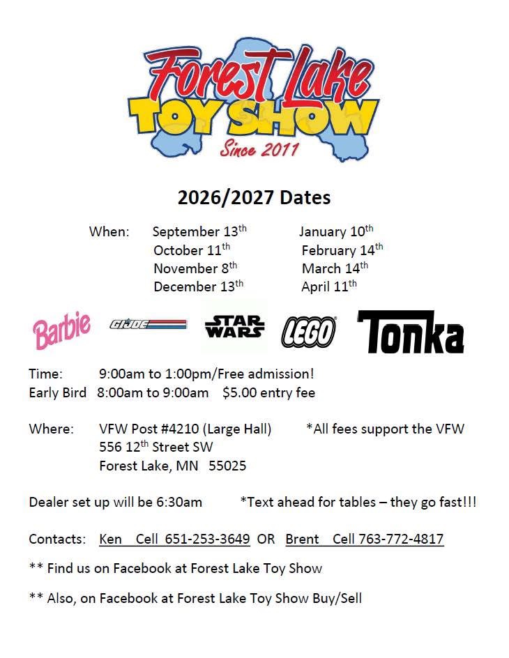 Forest Lake Collectible Toy Show 2026 Hot Wheels and diecast event flyer
