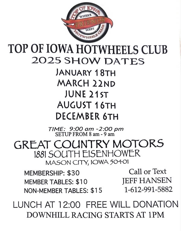 Top of Iowa Hot Wheels Club Show flyer