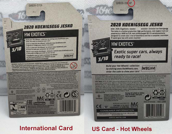 us vs international hot wheels cards - BACK